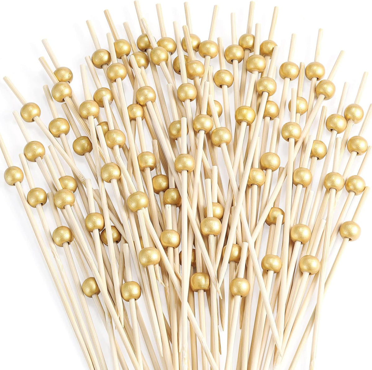 600 Pcs Cocktail Picks, 12 cm Toothpicks for Appetizers, Bamboo Cocktail Sticks Skewers for Drinks, Desserts, Charcuterie, Wedding Party Fancy Toothpicks, Gold Pearl Mini Food Picks Decorative