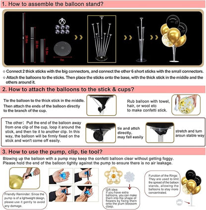 TONIFUL Table Centerpiece Balloons Stand Kit Include Black Gold Latex Confetti Balloons and Foil Crown Balloon for Birthday 2025 Graduation Anniversary Halloween New Year's Eve Party Decoration