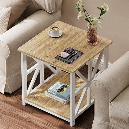 GreenForest End Table with 2-Tier Storage Shelf, 24 inch Large Side Table