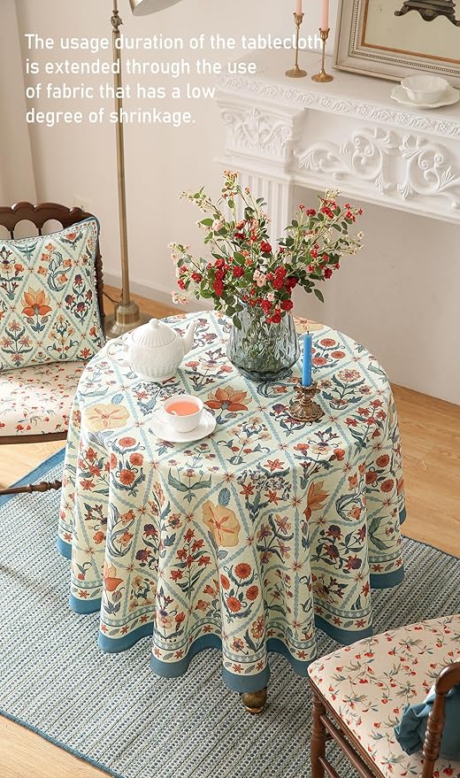 ISAENNE Designer Linen Elegant Small Round Tablecloth,Colorful Floral Bohemian Table Cloth,Wrinkle Resistant Decor Tablecloths for Dining Thanksgiving Kitchen Christmas,Diameter 55"-Floralsea A