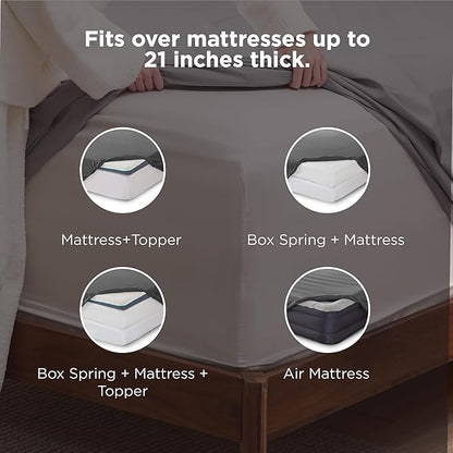 Bedsure Twin XL Sheets Dorm Bedding, GentleSoft Breathable Extra Long Twin Sheets & Pillowcases, Moisture Wicking Cooling, Deep Pocket Fits Mattress Up to 21 Inches Thick, Dark Grey