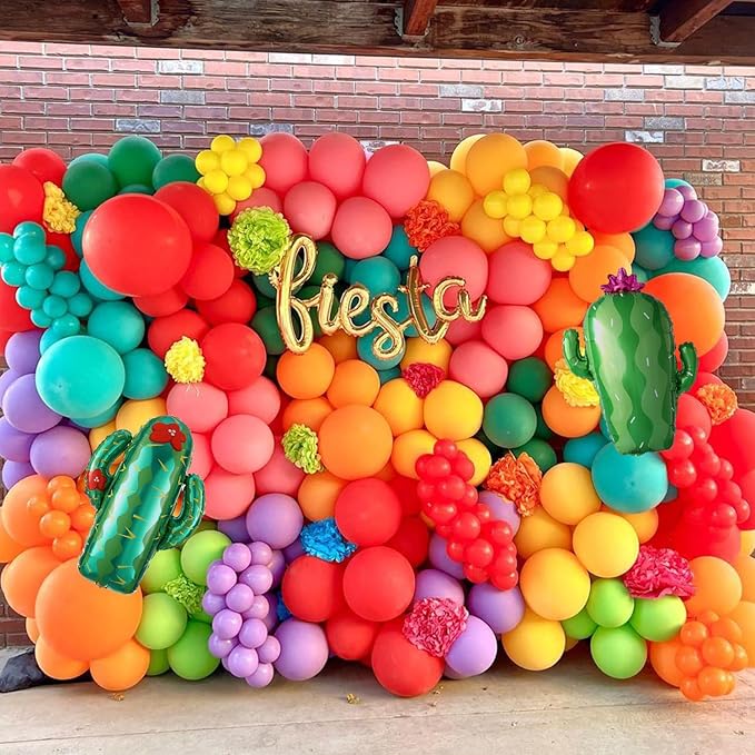 137Pcs Mexican Fiesta Balloon Arch Garland Kit - Fiesta Party Decorations,Rainbow Colors Giant Cactus Foil Balloons for Cinco De Mayo Carnival Birthday Party Summer Hawaiian Luau Tropical Supplies