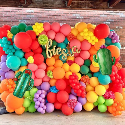 137Pcs Mexican Fiesta Balloon Arch Garland Kit - Fiesta Party Decorations,Rainbow Colors Giant Cactus Foil Balloons for Cinco De Mayo Carnival Birthday Party Summer Hawaiian Luau Tropical Supplies