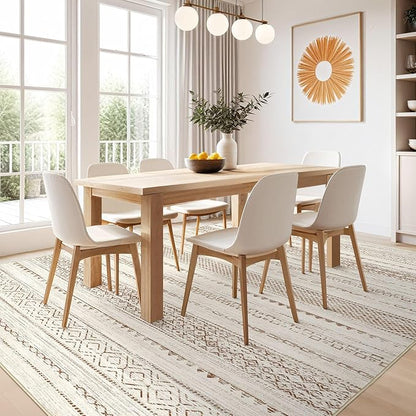 Nakagishi 10x14 Area Rugs Living Room: Washable Boho Large Neutral Modern Soft Farmhouse Rug Stain Resistant Indoor Non-Slip Accent Carpet for Bedroom Nursery Kids Playroom Office Dining Room- Brown