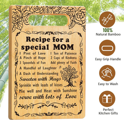 Birthday Gift for Mom, Recipe for a Special Mom- Christmas Birthday Mom Gifts from Daughter Son Cutting Board Set, Engraved Utensil Best Mom Ever Gifts Ideas Mom Gifts for Mother New Mom Step Mom