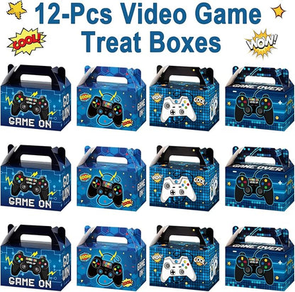 24 Pieces Video Game Party Boxes Gamer Party Favor Candy Goodies Treat Boxes Bags for Kids Boys Video Game On Gaming Birthday Party Decorations Supplies 6 x 3 x 3.5 Inches（Blue）
