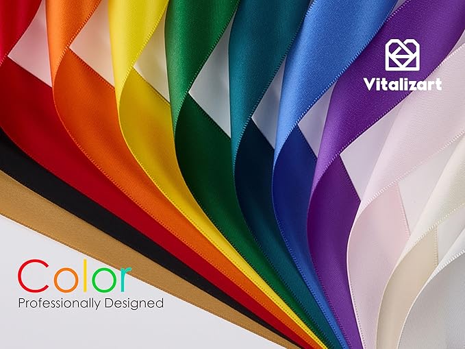 Vitalizart Ribbon for Crafts Rainbow 1" x 36Yd Satin Ribbon Continuous Double Face Gift Wrapping Silk Like Fabric Flower Bouquet Birthday Party Decorations Bridal Shower Wreath Hair 12 Assorted Color
