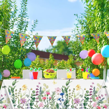 Breling 6 Pieces Wildflower Tablecloths Watercolor Floral Table Cover Wild Flower Plastic Tablecloth for Holiday Birthday Tea Party Weeding Baby Shower Decor, 54 x 108 Inch (Vivid Style)