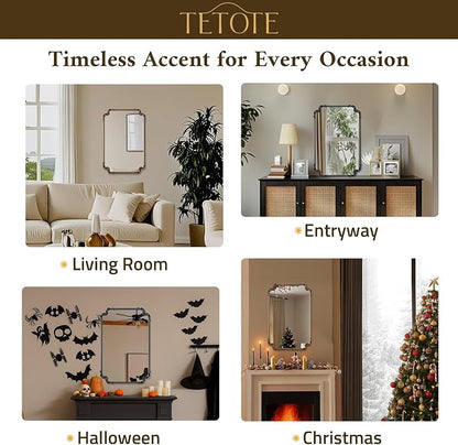 TETOTE Antique Black Rectangle Mirror for Mantle Fireplace 30 x 36 Baroque Vintage Ornate Scroll Wall Mirror with Metal Frame for Traditional Victorian French Decor, Horizontal/Vertical