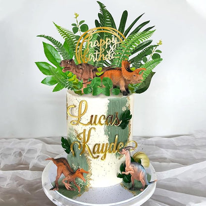 Dinosaur Cake Toppers Dinosaur Figures Model Grass Cake Decorations for Dinosaur Theme Jungle Birthday Supplies (Style 1)