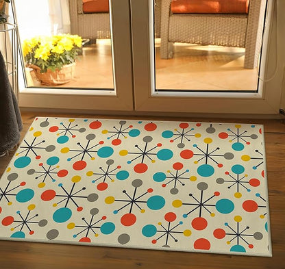 Retro Front Door Mat Small Entryway Rug Carpet 2x3 Non Slip Washable Mid Century Modern Indoor Doormat Floor Mats for Kitchen Bathroom Bedroom Entrance Entry (Yellow)