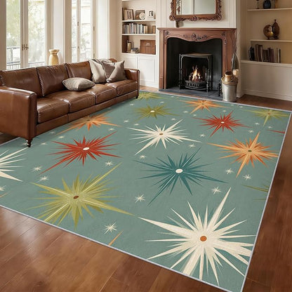 Mid Century Modern Rugs for Bedroom 3x4 ft, Starburst Area Rugs for Living Room, Washable Non Slip Low Pile Abstract Atomic Carpet, Home Decor PF-P 107