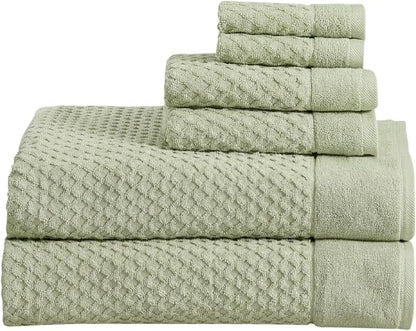 Great Bay Home Bath Towels - 100% Cotton 6 Piece Bath Sheet Set - Diamond Waffle Weave - Absorbent, Durable, Quick-Dry Towels for Bathroom (Pale Green)