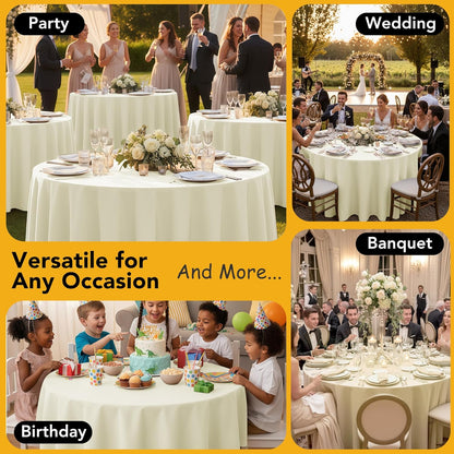 10-Pack Ivory Round Tablecloths, 90 Inches, Stain-Resistant Polyester for 4-5 Ft Round Tables - Washable Table Covers for Weddings, Banquets, Birthday Parties, Events