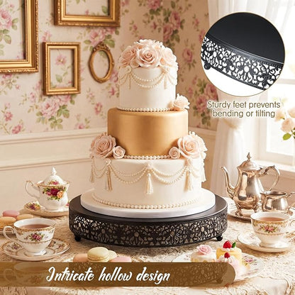 Wenqik 14 Inch Black Cake Stand Set Metal Round Cupcake Dessert Stand with Cake Cutting, Spatula Wedding Cupcake Pastry Display Candy Holder Display for Wedding Party Birthday Baby Shower(Classic)