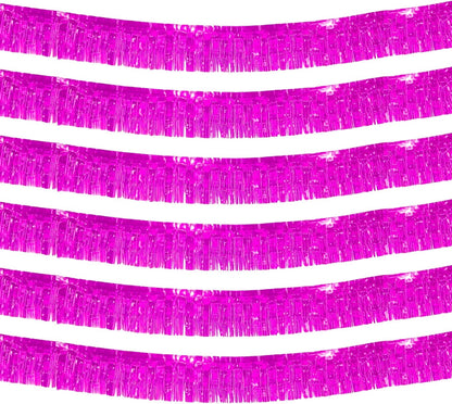 6 Pack 10 Feet Pink Metallic Foil Fringe Garland Rectangular Banner for Parade Floats, Thanksgiving, Christmas, Birthday, Halloween Party Decorations