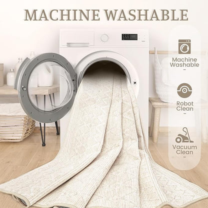 9x12 Area Rug Living Room: Washable Boho Geometric Moroccan Rug Neutral Modern Farmhouse Indoor Soft Non Slip Ultra Thin Large Printed Pattern Carpet for Bedroom Home Office (Beige, 9'x12')