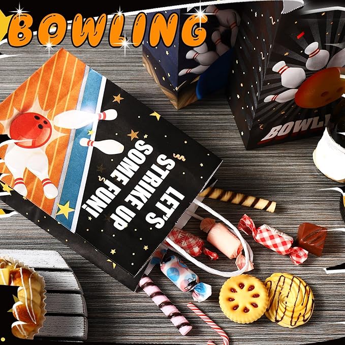 Kolldenn 48 Pcs Bowling Party Favors Bags Bowling Ball Goodie Gift Paper Bags with Handles Sport Candy Treat Pouch for Ball Birthday Party Decorations Supplies
