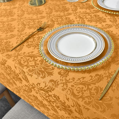 SASTYBALE Square Thanksgiving Tablecloth Washable Spill Proof Wrinkle Resistant Damask Table Cloth, Soft Polyester Table Cover for Kitchen Parties Farmhouse, Amber 52×52 Inch