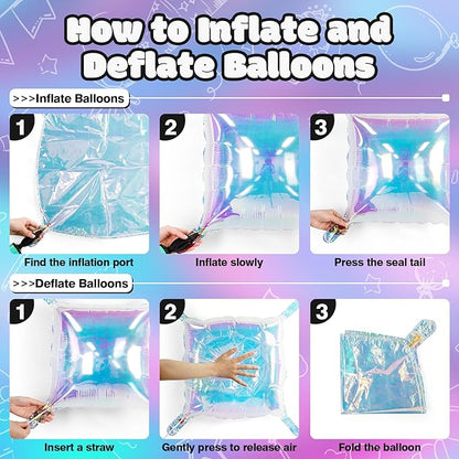 NISOCY 25PCS Iridescent Square Foil Balloons Wall Backdrop Holographic Balloons Tunnel Garland Arch Kit for Birthday Wedding Graduation Bridal Baby Shower New Year Rainbow Party Decorations