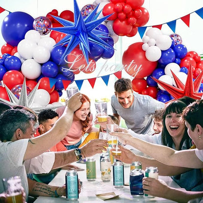 162PCS Red White and Blue Balloon Arch Kit, 4th of July Balloon Garland with Blue Star Balloons, Reusable Party Balloons for Birthday, Graduation, Wedding & Celebration Decorations