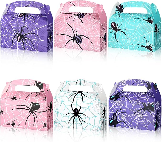 Kosiz 30 Pcs Spider Party Favors Spiderweb Birthday Party Supplies Cartoon Candy Box Pink Spider Boxes Gift Spiderweb Theme Activity Favors Goodie Bags Snack Box Candy Bags Pink Purple Blue
