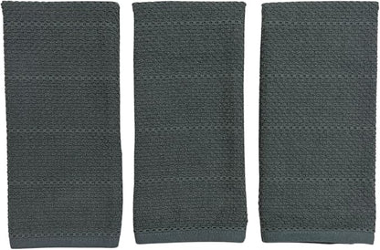 Serafina Home Dark Grey Gray Kitchen Hand Dish Towels: Oversized 28" x 18",100% Cotton Cloth Soft Cleaning Drying Absorbent Textured Design, Set of 3 Multipurpose for Everyday Use (Dark Grey)
