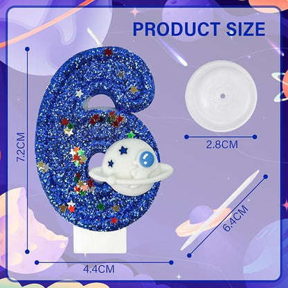 HXOUSE Spaceship Number 6 Birthday Candles - Outer Space Universe Birthday Candles for Cake, 6 Candle Topper for Anniversary Celebrations, Astronaut Rocket Party Decorations for Boys