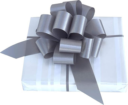 Silver Christmas Gift Pull Bows - 5" Wide, Set of 10, Wreath, Swag, Garland, Anniversary, Gift Basket, Presents, Birthday, Fundraiser, Classroom, Office, Decoration