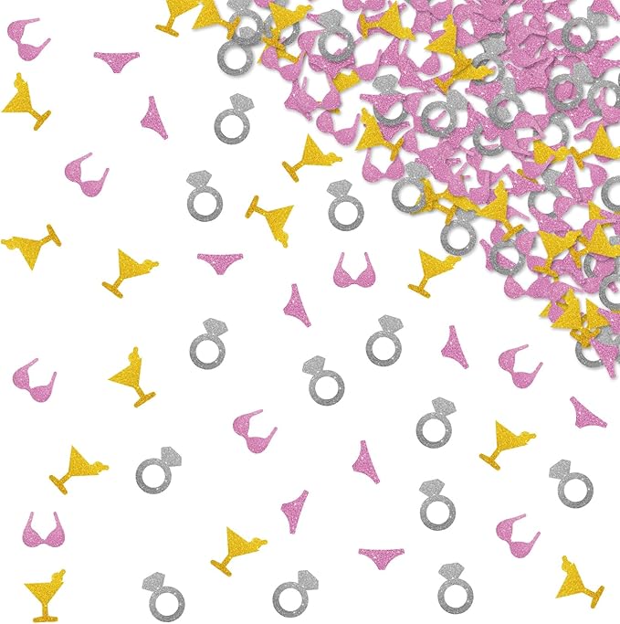120pcs Bikinis and Martinis Bachelorette Confetti, Martini Table Confetti, Silver&Pink Glitter Beach Bach Table Scatter, Summer Tropical Themed Bridal Shower Party Supplies