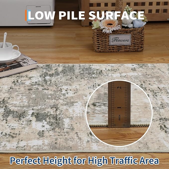 ROYHOME Modern Abstract 2x10 Runner Rug Washable Non Slip Stain Resistant Rug for Hallway Kitchen Bedroom Non Shedding Low Pile Indoor Floor Cover,Grey Yellow