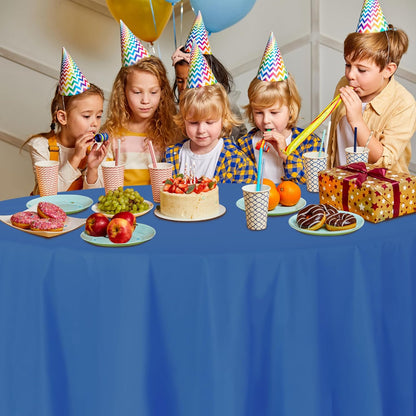 Blue Disposable Plastic Tablecloth for Round Tables (12 Pack) 84 inches Table Cloths for Parties, Events & Weddings, Indoors & Outdoors, Plastic Table Cover