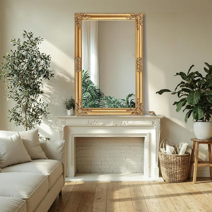 TRAHOME Vintage Gold Mirror for Wall, 30"x45" Antique Decorative Baroque Mirror with Imitation Metal Frame, Ornate Decorative Wall Mirror Decor for Entryway, Fireplace, Living Room, Hallway