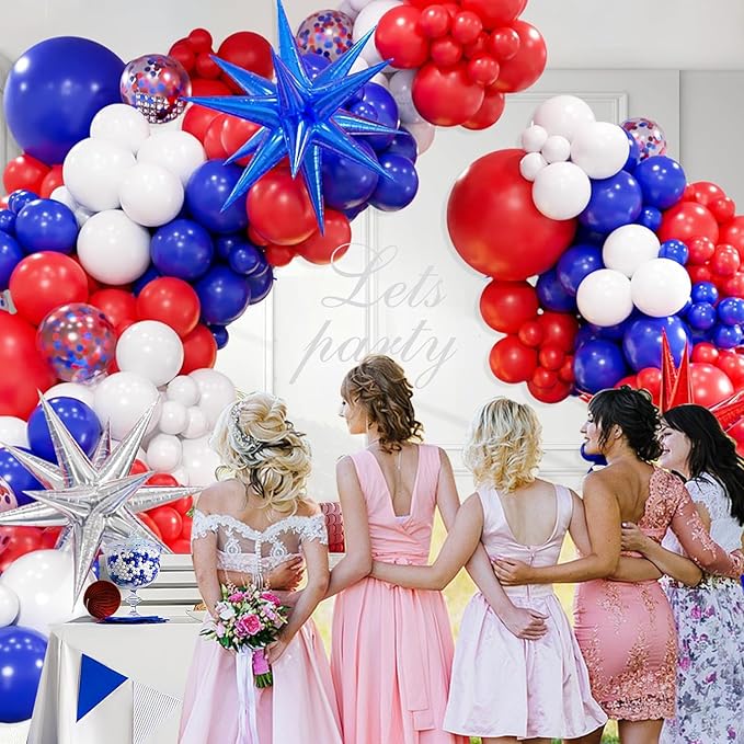 162PCS Red White and Blue Balloon Arch Kit, 4th of July Balloon Garland with Blue Star Balloons, Reusable Party Balloons for Birthday, Graduation, Wedding & Celebration Decorations