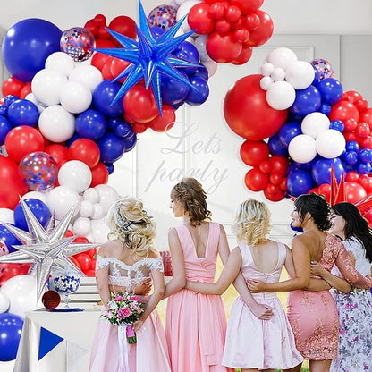 162PCS Red White and Blue Balloon Arch Kit, 4th of July Balloon Garland with Blue Star Balloons, Reusable Party Balloons for Birthday, Graduation, Wedding & Celebration Decorations