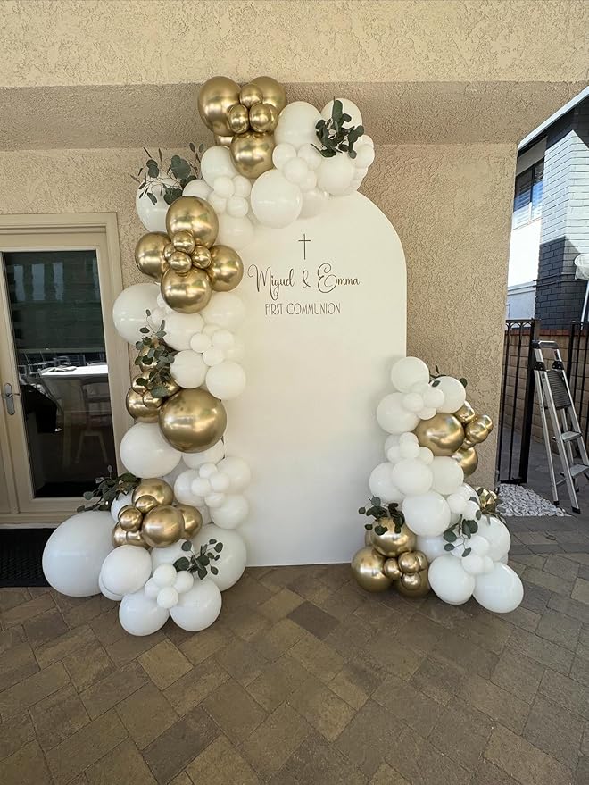 First Communion Balloon Garland Kit 160Pcs, Baptism Balloon, First Holy Communion Decorations, Different Size White and Gold Balloon Arch Kit for First Holy Communion Baptism Theme Party Decor