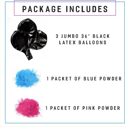 Nibana 36 Inches Gender Reveal Balloons - Come with Pink, Blue Powder and 3 Jumbo Black Balloons