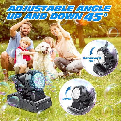 Bubble Machine – 10-Hole Automatic Bubble Blower, 20000+ Bubbles Per Minute, Plug-in or Battery Operated, Portable for Kids, Outdoor Parties, Weddings & Birthdays