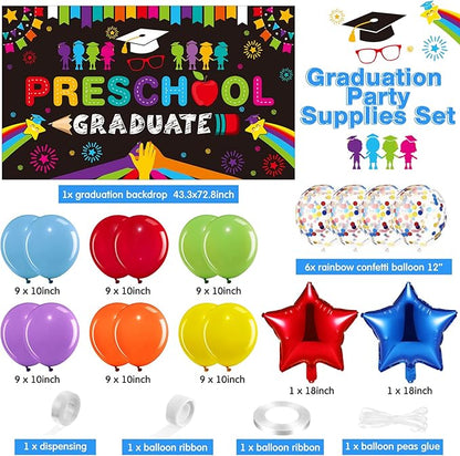 Oudain Kindergarten 2026 Graduation Party Decorations Kit Includes Preschool Graduation Backdrop and Balloon Garland for 2026 Pre Elementary Celebration Decoration Party Supplies(Black)