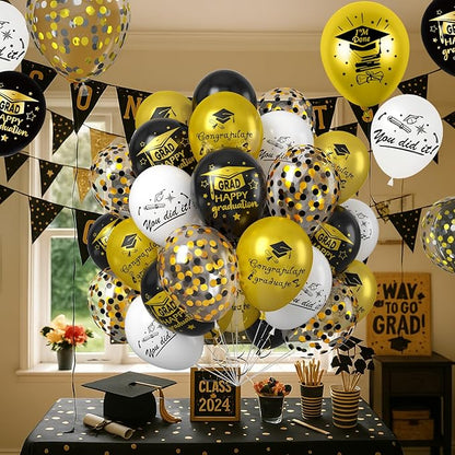 Graduation Balloons, Graduation Party Decoration, 50PCS 12 Inch Black Gold Confetti Graduate Ballons for Grad College High School Class of 2026 Congrats Grad Party Decorations