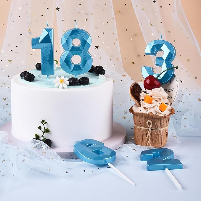 PHD CAKE 2.76 Inch Crystal Blue 5 Number Birthday Candles, Blue Cake Candles for Party Celebration