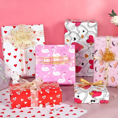 10 Sheets Pink Red Heart Birthday Gift Wrapping Paper, Valentine's Day Wrapping Paper Sheets for Women Girls, Gift Wrapping Paper for Birthday Mother’s Day Baby Bridal Shower Wedding, 19.7x27.6Inch