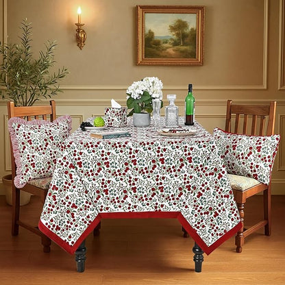 Ridhi Hand Block Print Garnet Red Rectangle Cotton Tablecloth 108" x 70" Reusable Table Cover Decorative Everyday Use for Dining, Farmhouse, Home Gift for Spring, Easter, Valentine