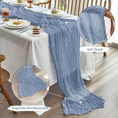 IVAPUPU 10 Pcs Cheesecloth Table Runner - 10ft Dusty Blue Spring Boho Gauze Cheese Cloth Table Runners for Baby Shower Decorations Wedding Party Garden Farmhouse
