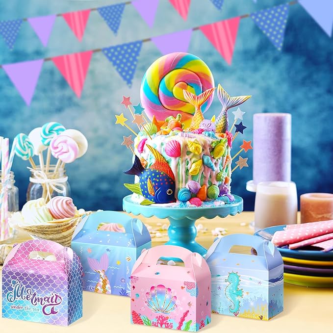 Outus 40 Pack Mermaid Party Favor Goodie Boxes Mermaid Candy Treat Boxes Mermaid Birthday Party Favor Bags Under The Sea Theme Party Birthday Baby Shower Supplies