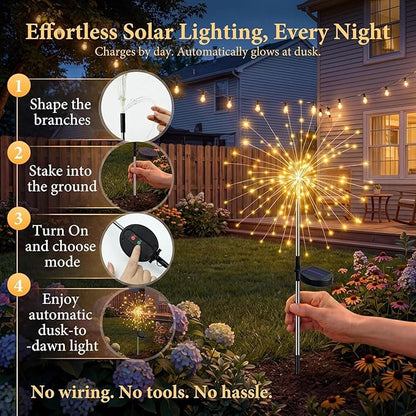Solar Firework Lights Outdoor 4 Pack, 120LED Solar Starburst Garden Lights with 8 Modes, Waterproof Decorative Sparkle Light for Backyard, Garden, Patio & Lawn Landscape - Gifts for Women Mom