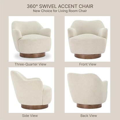Swivel Accent Chair,Upholstered Barrel Chair with Curves Camel Back Design,Modern Arm Chair with Wooden Base for Living Room Bedroom Reading Waitingroom,Linen