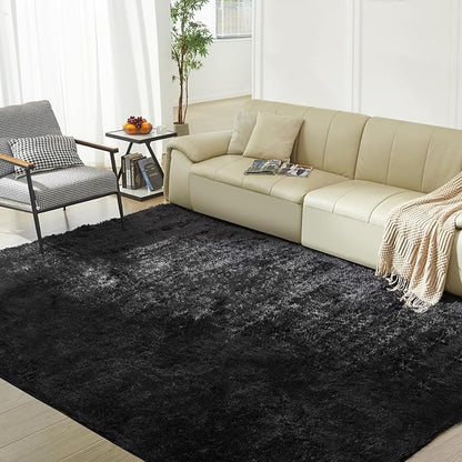 Ultra Soft Rug for Living Room, 4X6 Fluffy Shag Area Rug for Bedroom, Modern Shaggy Carpets Fuzzy Rug for Teens Dorm Nursery Home Decor Aesthetic, Upgrade Anti-Skid Durable, Black