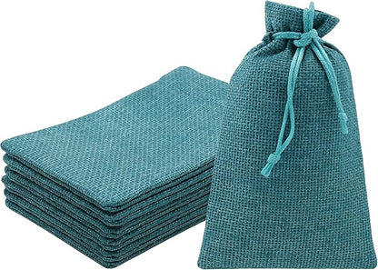 Mandala Crafts 6X8 Inch Teal Burlap Drawstring Gift Bags for Favors - 30 Medium Linen Sacks Gift Pouches for Candy, Coffee, Jewelry, Wedding, and Party Supplies