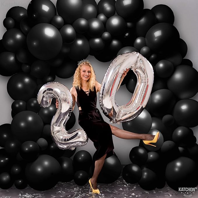 Katchon, Black Balloon Arch Kit - 120 Pcs, | Party Balloons Different Sizes 18, 12, 10, 5 Inches | Metallic Balloons for Black Party Decorations, Anniversary, Bachelorette, New Years Decorations 2026